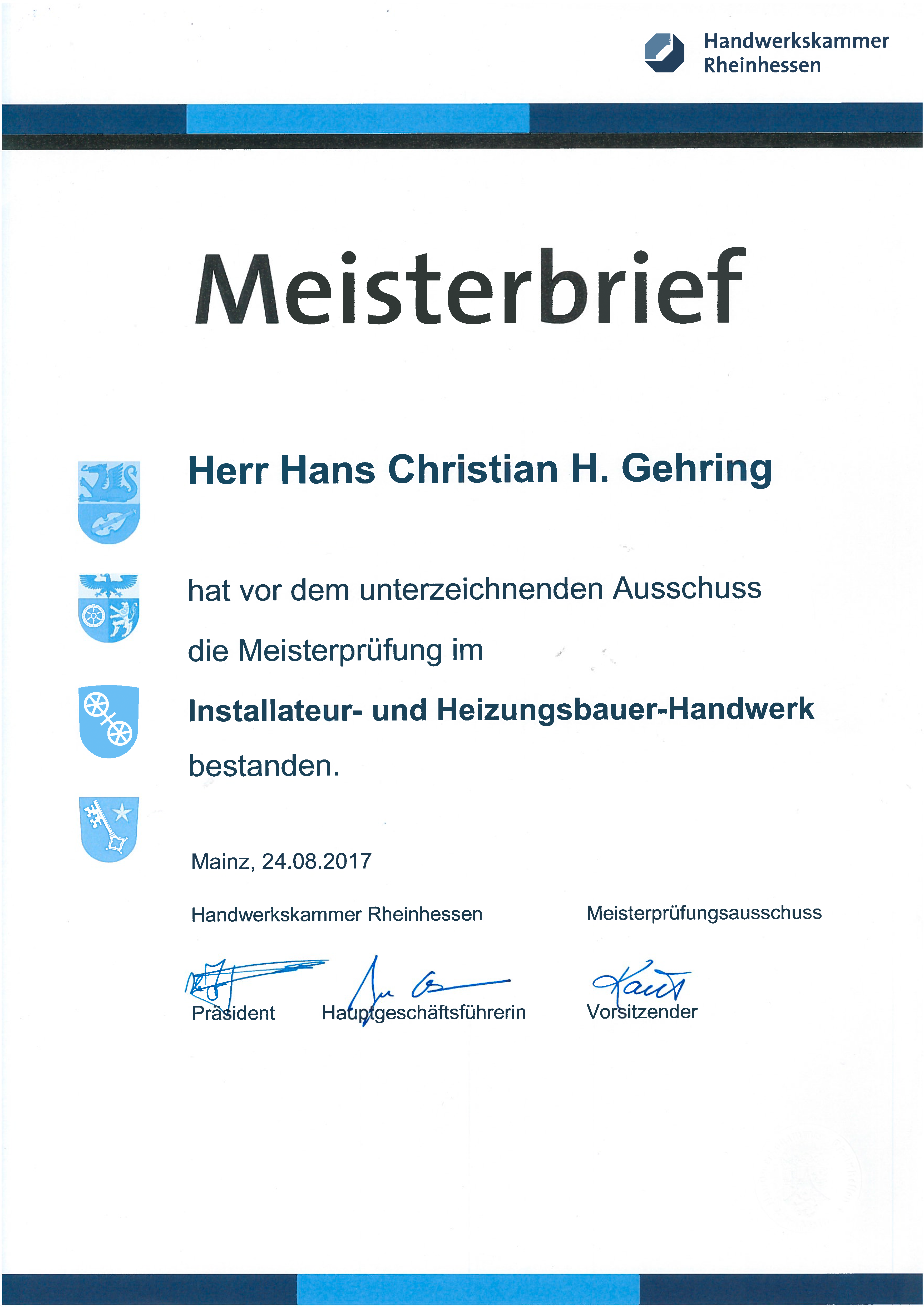 G&R Heizung Sanitär Wärmepumpe Nierstein Meisterbrief Christian Gehring